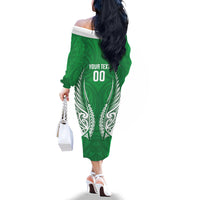 Manawatu 2026 Rugby Custom Family Matching Off The Shoulder Long Sleeve Dress and Hawaiian Shirt NZ Maori Silver Fern LT14 - Polynesian Pride