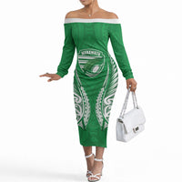 Manawatu 2026 Rugby Custom Off The Shoulder Long Sleeve Dress NZ Maori Silver Fern LT14 Women Green - Polynesian Pride