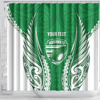 Manawatu 2026 Rugby Custom Shower Curtain NZ Maori Silver Fern LT14 - Polynesian Pride