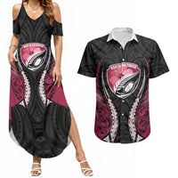 North Harbour 2026 Rugby Custom Couples Matching Summer Maxi Dress and Hawaiian Shirt NZ Maori Silver Fern LT14 Maroon - Polynesian Pride