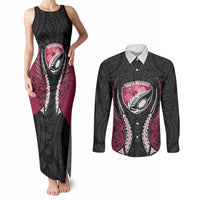 North Harbour 2026 Rugby Custom Couples Matching Tank Maxi Dress and Long Sleeve Button Shirt NZ Maori Silver Fern LT14 Maroon - Polynesian Pride