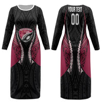 North Harbour 2026 Rugby Custom Family Matching Long Sleeve Bodycon Dress and Hawaiian Shirt NZ Maori Silver Fern LT14 Mom's Dress Maroon - Polynesian Pride