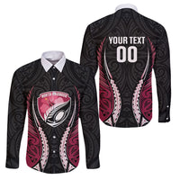 North Harbour 2026 Rugby Custom Family Matching Long Sleeve Bodycon Dress and Hawaiian Shirt NZ Maori Silver Fern LT14 Dad's Shirt - Long Sleeve Maroon - Polynesian Pride