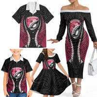 North Harbour 2026 Rugby Custom Family Matching Off The Shoulder Long Sleeve Dress and Hawaiian Shirt NZ Maori Silver Fern LT14 - Polynesian Pride