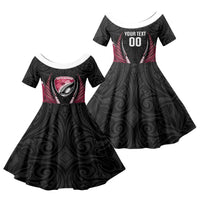 North Harbour 2026 Rugby Custom Family Matching Off Shoulder Short Dress and Hawaiian Shirt NZ Maori Silver Fern LT14 Daughter's Dress Maroon - Polynesian Pride