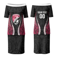 North Harbour 2026 Rugby Custom Family Matching Puletasi and Hawaiian Shirt NZ Maori Silver Fern LT14 Mom's Dress Maroon - Polynesian Pride