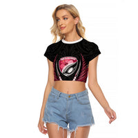 North Harbour 2026 Rugby Custom Raglan Cropped T Shirt NZ Maori Silver Fern LT14 Female Maroon - Polynesian Pride