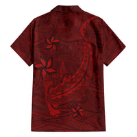 Oxblood Polynesia Family Matching Off The Shoulder Long Sleeve Dress and Hawaiian Shirt Hawaiian Tribal Hammerhead Shark Tattoo