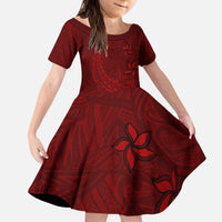 Oxblood Polynesia Kid Short Sleeve Dress Hawaiian Tribal Hammerhead Shark Tattoo