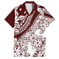 Polynesian Tropical Flowers Oxblood Color Family Matching Long Sleeve Bodycon Dress and Hawaiian Shirt LT14 Dad's Shirt - Short Sleeve Oxblood - Polynesian Pride
