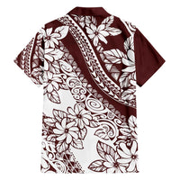 Polynesian Tropical Flowers Oxblood Color Family Matching Long Sleeve Bodycon Dress and Hawaiian Shirt LT14 - Polynesian Pride