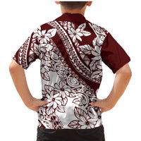 Polynesian Tropical Flowers Oxblood Color Family Matching Mermaid Dress and Hawaiian Shirt LT14 - Polynesian Pride