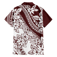Polynesian Tropical Flowers Oxblood Color Family Matching Puletasi and Hawaiian Shirt LT14 - Polynesian Pride