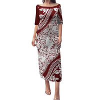 Polynesian Tropical Flowers Oxblood Color Family Matching Puletasi and Hawaiian Shirt LT14 Mom's Dress Oxblood - Polynesian Pride