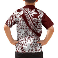 Polynesian Tropical Flowers Oxblood Color Family Matching Short Sleeve Bodycon Dress and Hawaiian Shirt LT14 - Polynesian Pride