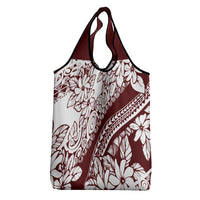 Polynesian Tropical Flowers Oxblood Color Grocery Bag