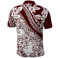 Polynesian Tropical Flowers Oxblood Color Polo Shirt
