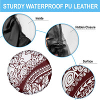 Polynesian Tropical Flowers Oxblood Color Spare Tire Cover