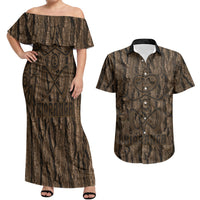 Kioranga Moriori New Zealand Couples Matching Off Shoulder Maxi Dress and Hawaiian Shirt Kopi Rakau Carving Art LT14 Brown - Polynesian Pride
