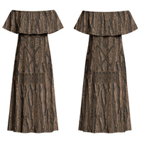 Kioranga Moriori New Zealand Couples Matching Off Shoulder Maxi Dress and Long Sleeve Button Shirt Kopi Rakau Carving Art LT14 - Polynesian Pride