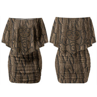 Kioranga Moriori New Zealand Couples Matching Off Shoulder Short Dress and Hawaiian Shirt Kopi Rakau Carving Art LT14 - Polynesian Pride