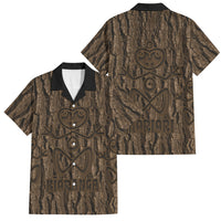 Kioranga Moriori New Zealand Family Matching Long Sleeve Bodycon Dress and Hawaiian Shirt Kopi Rakau Carving Art LT14 Dad's Shirt - Short Sleeve Brown - Polynesian Pride