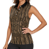Kioranga Moriori New Zealand Women Sleeveless Polo Shirt Kopi Rakau Carving Art LT14 - Polynesian Pride