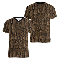Kioranga Moriori New Zealand Women V-Neck T-Shirt Kopi Rakau Carving Art LT14 - Polynesian Pride