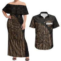 Moriori Kekoru New Zealand Personalised Couples Matching Off Shoulder Maxi Dress and Hawaiian Shirt Kopi Rakau Carving Chatham Islands Map LT14 Black - Polynesian Pride