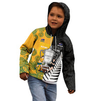 New Zealand Australia Rugby Bledisloe 2026 Custom Kid Hoodie Champion Trophy Maori Aboriginal Art LT14 - Polynesian Pride