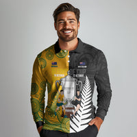 New Zealand Australia Rugby Bledisloe 2026 Custom Long Sleeve Polo Shirt Champion Trophy Maori Aboriginal Art LT14 - Polynesian Pride