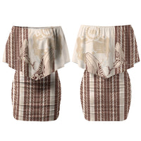 Swimming With Humpback Whales Season Tonga Couples Matching Off Shoulder Short Dress and Hawaiian Shirt Tongan Tofuaa Ngatu Pattern Brown LT14 - Polynesian Pride