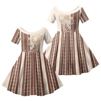 Swimming With Humpback Whales Season Tonga Family Matching Long Sleeve Bodycon Dress and Hawaiian Shirt Tongan Tofuaa Ngatu Pattern Brown LT14 Daughter's Dress Brown - Polynesian Pride