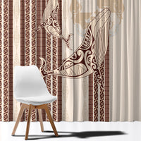 Swimming With Humpback Whales Season Tonga Window Curtain Tongan Tofuaa Ngatu Pattern Brown LT14 - Polynesian Pride