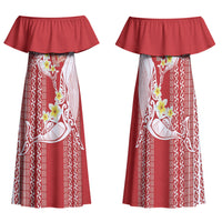 Swimming With Humpback Whales Season Tonga Family Matching Off Shoulder Maxi Dress and Hawaiian Shirt Tongan Tofuaa Ngatu Pattern Red LT14 Mom's Dress Red - Polynesian Pride