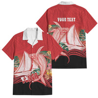 Vavau Sailing Festival Tonga Personalised Family Matching Long Sleeve Bodycon Dress and Hawaiian Shirt Humpback Whale Sailboat Tropical Vibes LT14 Dad's Shirt - Short Sleeve Red - Polynesian Pride