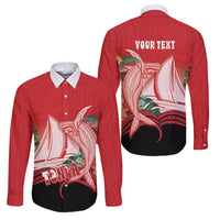Vavau Sailing Festival Tonga Personalised Family Matching Off Shoulder Maxi Dress and Hawaiian Shirt Humpback Whale Sailboat Tropical Vibes LT14 Dad's Shirt - Long Sleeve Red - Polynesian Pride
