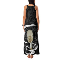Black New Zealand Eel Family Matching Tank Maxi Dress and Hawaiian Shirt Aotearoa Maori Tuna With Kotiate Weapon