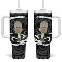 Black New Zealand Eel Tumbler With Handle Aotearoa Maori Tuna With Kotiate Weapon