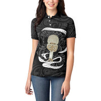 Black New Zealand Eel Women Polo Shirt Aotearoa Maori Tuna With Kotiate Weapon