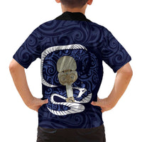 Blue New Zealand Eel Family Matching Long Sleeve Bodycon Dress and Hawaiian Shirt Aotearoa Maori Tuna With Kotiate Weapon LT14 - Polynesian Pride