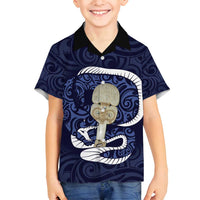 Blue New Zealand Eel Family Matching Long Sleeve Bodycon Dress and Hawaiian Shirt Aotearoa Maori Tuna With Kotiate Weapon LT14 Son's Shirt Blue - Polynesian Pride
