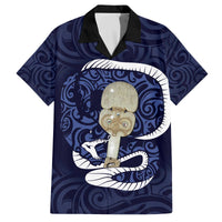 Blue New Zealand Eel Family Matching Off Shoulder Short Dress and Hawaiian Shirt Aotearoa Maori Tuna With Kotiate Weapon