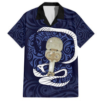 Blue New Zealand Eel Family Matching Puletasi and Hawaiian Shirt Aotearoa Maori Tuna With Kotiate Weapon LT14 Dad's Shirt - Short Sleeve Blue - Polynesian Pride