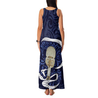 Blue New Zealand Eel Family Matching Tank Maxi Dress and Hawaiian Shirt Aotearoa Maori Tuna With Kotiate Weapon