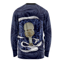 Blue New Zealand Eel Long Sleeve Shirt Aotearoa Maori Tuna With Kotiate Weapon