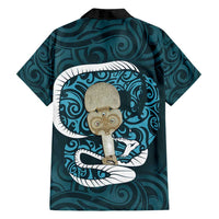 Turquoise New Zealand Eel Family Matching Long Sleeve Bodycon Dress and Hawaiian Shirt Aotearoa Maori Tuna With Kotiate Weapon LT14 - Polynesian Pride