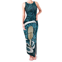 Turquoise New Zealand Eel Family Matching Tank Maxi Dress and Hawaiian Shirt Aotearoa Maori Tuna With Kotiate Weapon