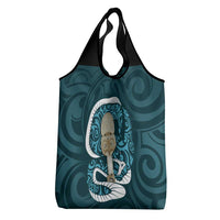 Turquoise New Zealand Eel Grocery Bag Aotearoa Maori Tuna With Kotiate Weapon