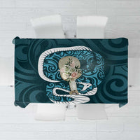 Turquoise New Zealand Eel Tablecloth Aotearoa Maori Tuna With Kotiate Weapon